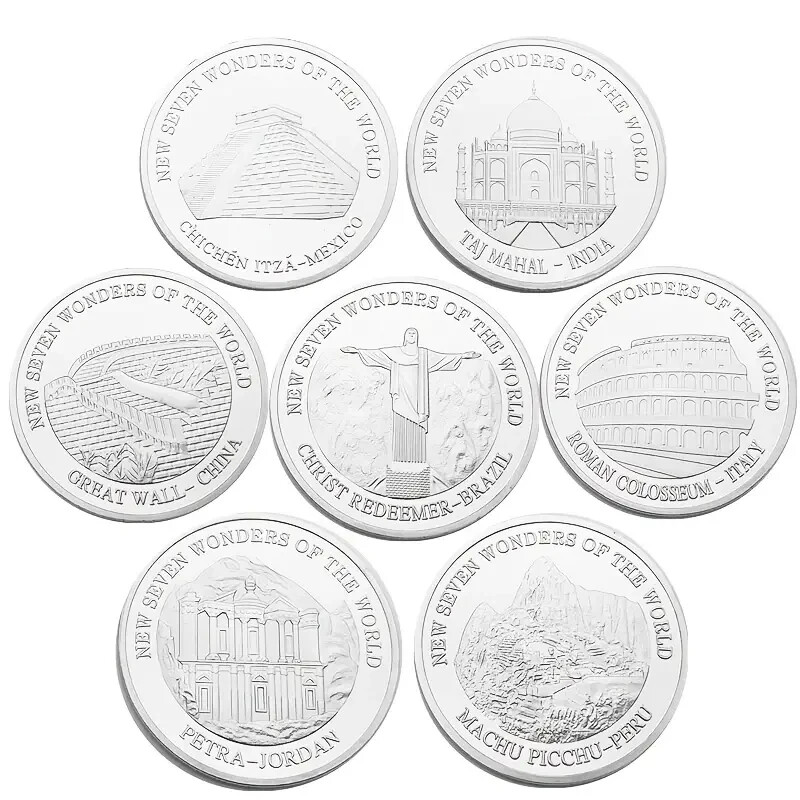 MEDAL 7 COINS NEW 7 WONDERS OF THE WORLD,SILVERY NOT SILVER | eBay
