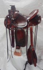 Western Brown Leather Hand Carved Roper Ranch Saddle: 15",16",17"18"