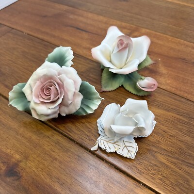 Capodimonte Arte Della Ceramic Pink Rose  Arnart & Leander 1946 White Rose Lot 3