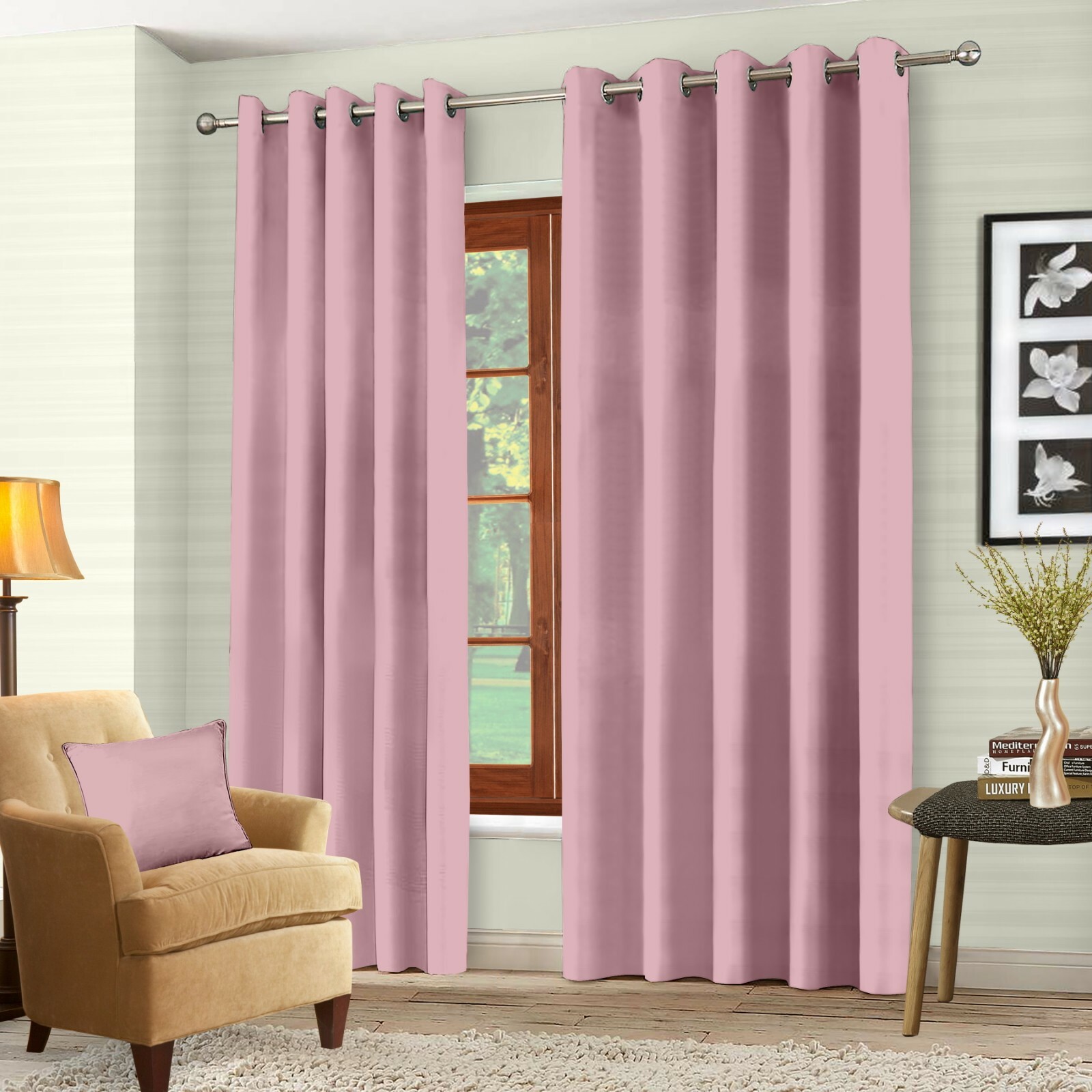 Blackout Thermal Curtains Eyelet Ring Top Curtain Pair With Tie Backs