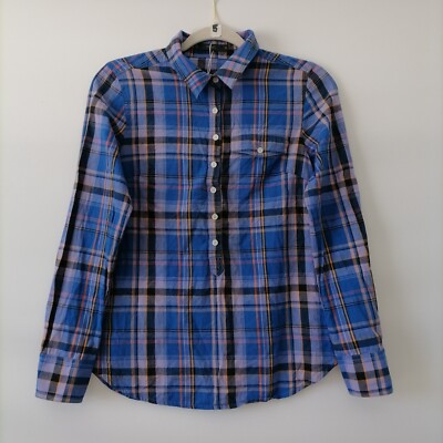 THML Womens Multicolor Plaid Half Button Up Shirt Size M Round Cuff Flannel