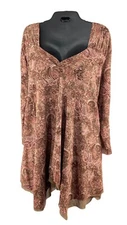 Venezia Womens 26/28 Boho Paisley Top Babydoll Empire Split Front Stretch Tunic