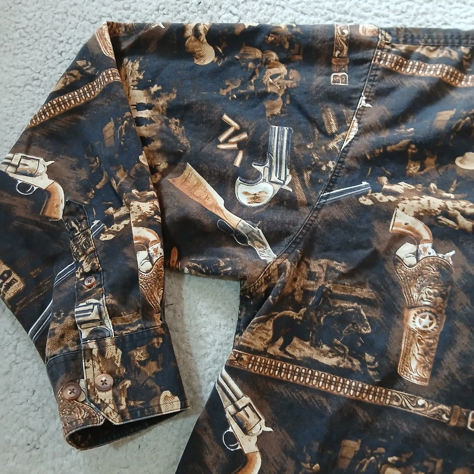 Camisa North River Para Hombre Extra Grande Marrón Negra Vaquera Occidental Estampado Completo Foto 4 de 4