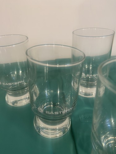 Vntg Eastern Airlines Footed Drink Glasses First Class Set Of 6 Bar Set New RARE - Picture 5 of 24