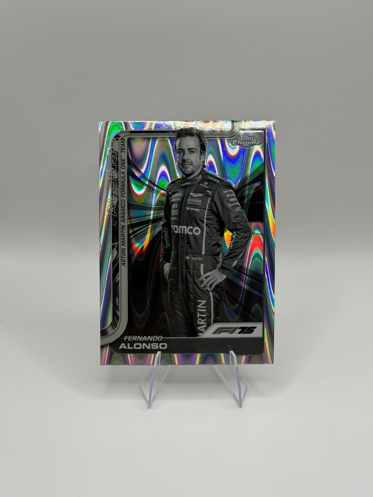 2025 Topps Chrome F1 Fernando Alonso Portrait B&W Raywave Black & White #9