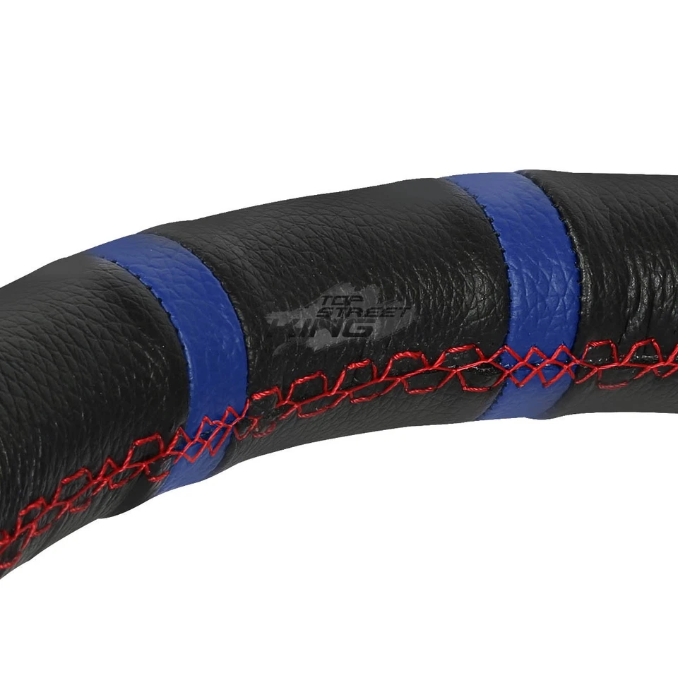 Volante de corrida universal PVC couro alumínio 350mm 6 parafusos azul preto - Imagem 3 de 4