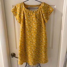 Cottagecore Coquette Girl Womens XS Yellow Floral Shift Dress Keyhole Back EUC