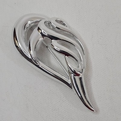 AJC Silver Tone Brooch Ornate Swirls Jewelry Pin Vintage