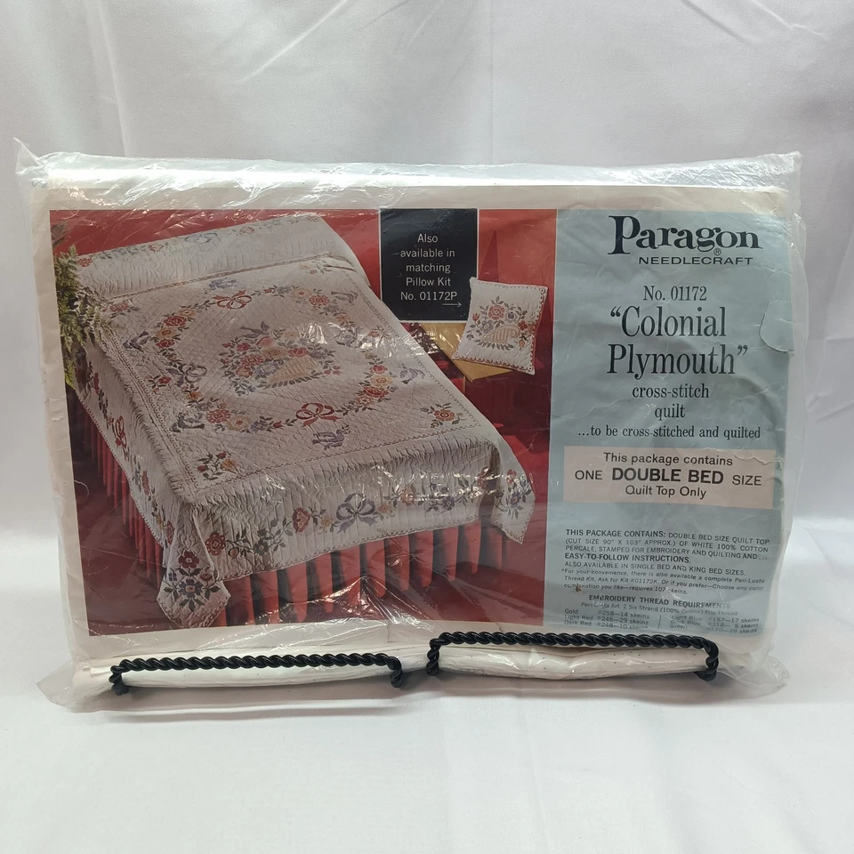 Paragon Cross Stitch Quilt Kit Colonial Plymouth Double Bed Flowers Blue Birds - Image 1 of 4