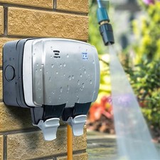 BG Weatherproof Double Socket Outdoor Switched 2 Gang Outlet - Stainless Steel 