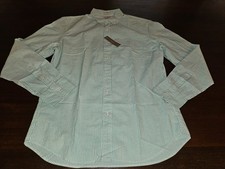 J.Crew Secret Wash Cotton Poplin Shirt Mens M Green White Striped Long Sleeve