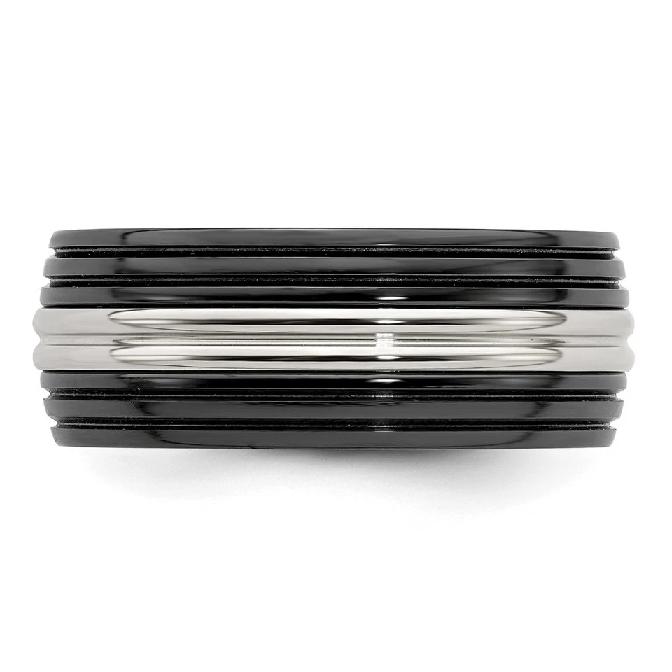 Anillo Banda Titanio Negro Titanio y Acero Inoxidable Pulido 9mm Talla 9 Foto 3 de 4