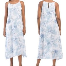 Lungo L arno MEDIUM 100 Linen Sleeveless Midi Dress Floral A-Line Pockets NWT