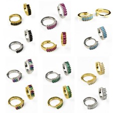 Baguette Zirconia Huggie Hoop Earrings Sterling Silver 18k Gold Plated Jewellery