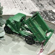 Vintage Cast Iron Mack Sand, Rocks, Coal dump truck toy Green 8"