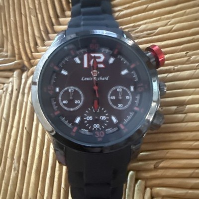 NEW Louis Richard 10012-BLK Men Belvedere Chronograph Large Casual Plastic Watch