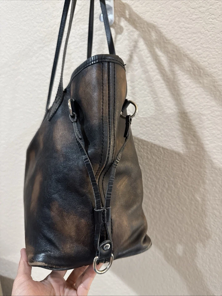 FreeBird Mara Distressed Brown Leather Marbled Large Travel Tote Shoulder Bag - Image 3 of 4