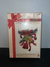 Vintage 1981 CARON CHRISTMAS BELLS LATCH HOOK RUG KIT 20  X 27  NEW OLD STOCK