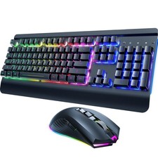 RisoPhy Wireless Gaming Keyboard and Mouse Combo, Metal Panel, 7 Color Backli...