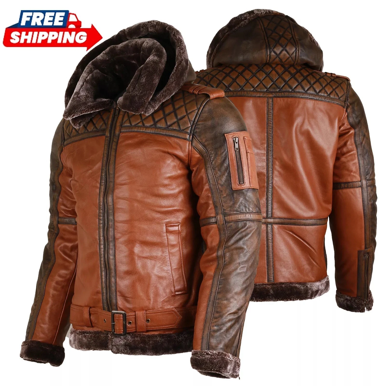 Mens Shearling Leather Jacket Aviator Bomber Fur Collar Winter Luxury Coat