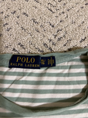 Men's Green and White Striped Polo Ralph Lauren t shirt XL - Picture 2 of 3