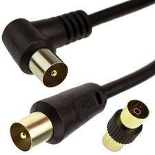 RF Right Angle TV Aerial Freeview Plug Video Cable & Coupler GOLD  3m Black