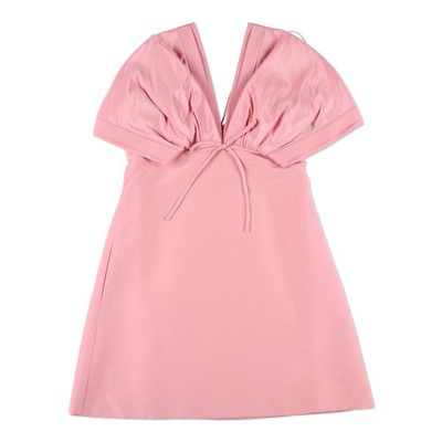 Carolina Herrera Damen Minikleid kurz rosa Kurzarm V-Ausschnitt zum Binden 6 UVP 1200