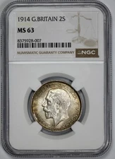 1914 Great Britain Silver 2 Shillings Florin NGC MS 63