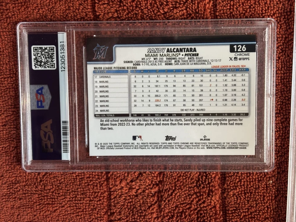 2025 Topps Chrome - Sandy Alcantara #126 Green Geometric Refractor /99 MINT 9 - Image 2 of 2