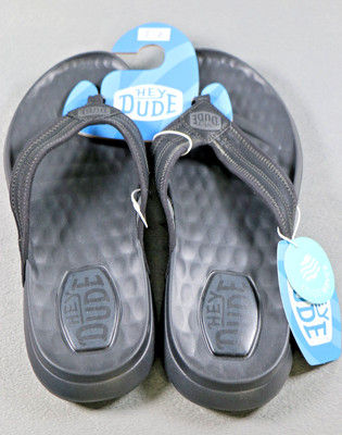 Hey Dude DudeWaves Flip Flops Mens 12 Black Comfort Foam Sandals Beach NEW