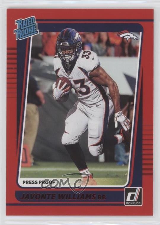 2021 Panini Donruss Rated Rookie Press Proof Red Javonte Williams #275 bp9