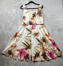 Talbots Womens Watercolor Floral Pattern Multicolor Sun Dress Scoop Neck Size 12