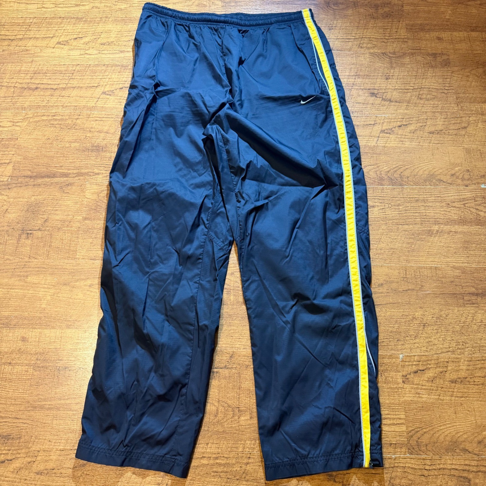 Nike Vintage Track Pants Navy Blue Yellow Stripe Windbreaker Mens XL XLG