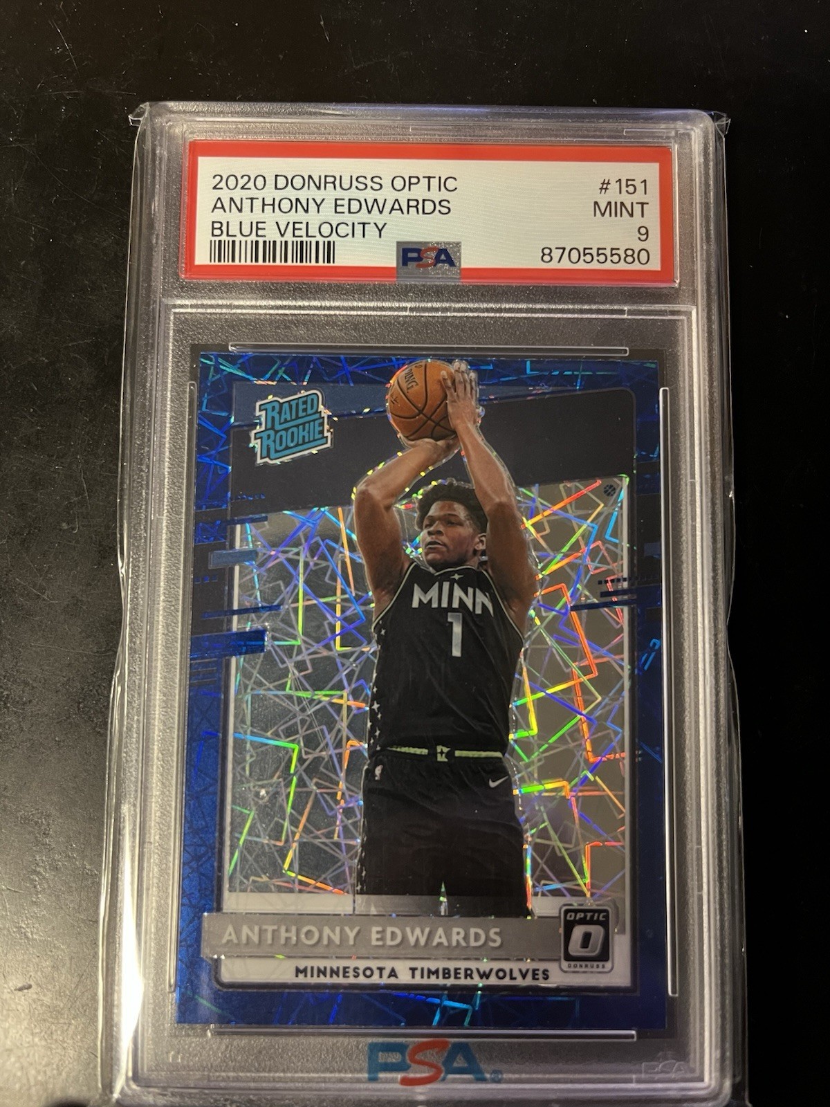 2020 Optic Blue Velocity #151 Anthony Edwards PSA 9 Mint Rated Rookie