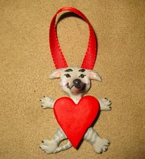Grey Hound Dog Ornament ooak polymer clay Christmas gift handmade heart