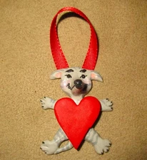 Grey Hound Dog Ornament ooak polymer clay Christmas gift handmade heart