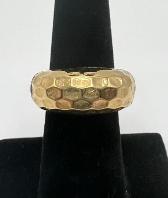 Emma Skye Stainless Steel Crystal-Accented Hammered 2-Tone Ring, Size 6.