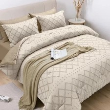 JUSTLET Queen Tufted Comforter Set | Beige 7 Piece | Soft Bedding Sheets New