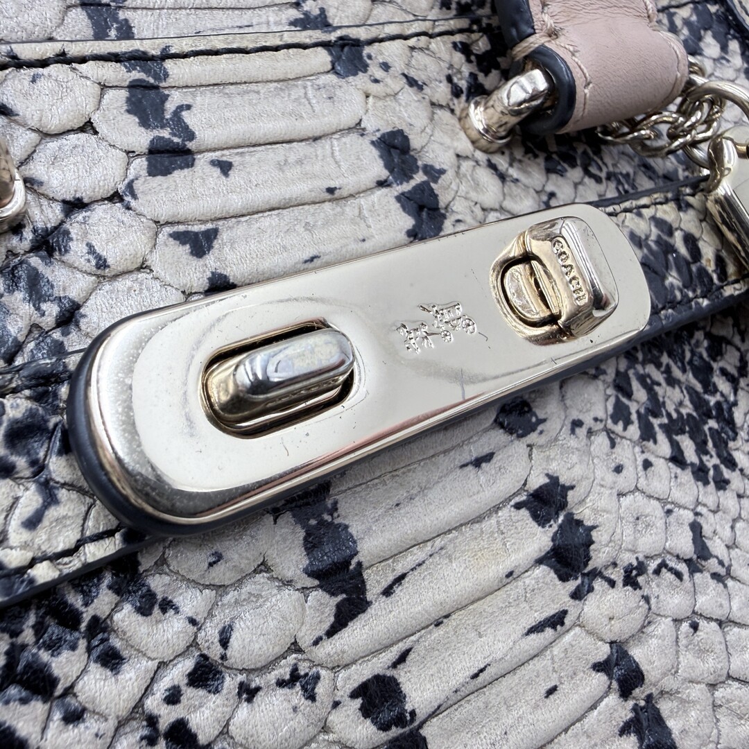 Coach Python Pattern Leather 2-Way Handbag Beige … - image 4
