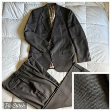 Jos A Bank Suit Men 42L 36x32 Gray Taupe Puppytooth Wool Union USA Trad Academia