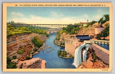 Postcard - The Genesee River Gorge, Driving Park Avenue Bridge, Lower Falls, Ny