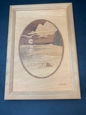 Vtg Hudson River Inlay Marquetry Wood Beach Scene Art Beach Decor Ocean Seagull