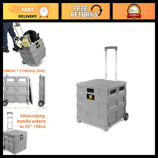 Collapsible Rolling Utility Cart with Lid - 80 lb Capacity Folding Dolly on Whee
