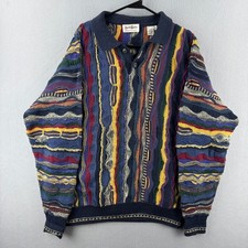 Vintage 90s 3D Knit Sweater Mens Large Long Sleeve Collared Rugby Coogi Style