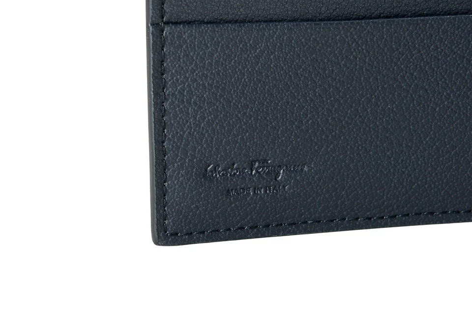 Cartera plegable Salvatore Ferragamo de cuero granulado azul marino para hombre Foto 4 de 4