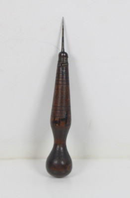 Fine Unique Size User 5'' L Turned Handle Wrought Awl Screw Tool INV#MX131