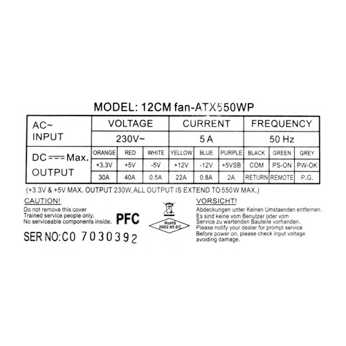SPS 12CM FAN-ATX550WP 550W ATX 20+4-PIN ATX12V - Afbeelding 3 van 3