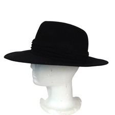 Vintage 70s Fedoria Black Felt Wool Wide Brim Fedora Hat