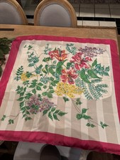 Vintage Italy 33 Inch Large Square Floral Pattern W/ Stripes Scarf - Polyester