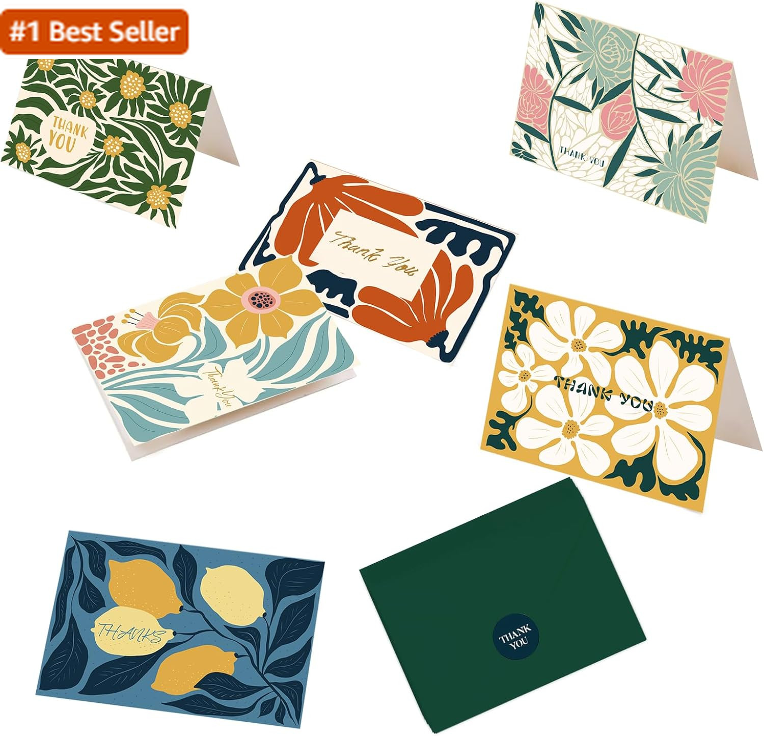 Qiqee Color Contrast Flower Thank You Cards Greeting Gift Cards for Handwritten